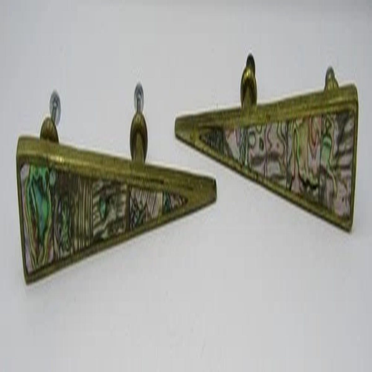2 Los Castillos Mexico brass abalone mother pearl triangular pulls handles 6″