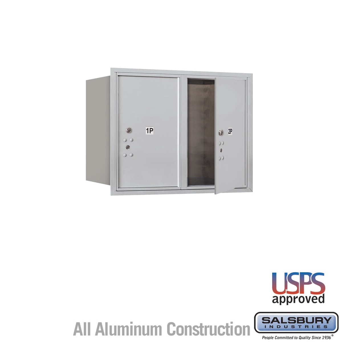 6 Door High Recessed Mounted 4C Horizontal Parcel Locker with 2 Parcel Lockers in Aluminum with USPS Access – Front Loading
