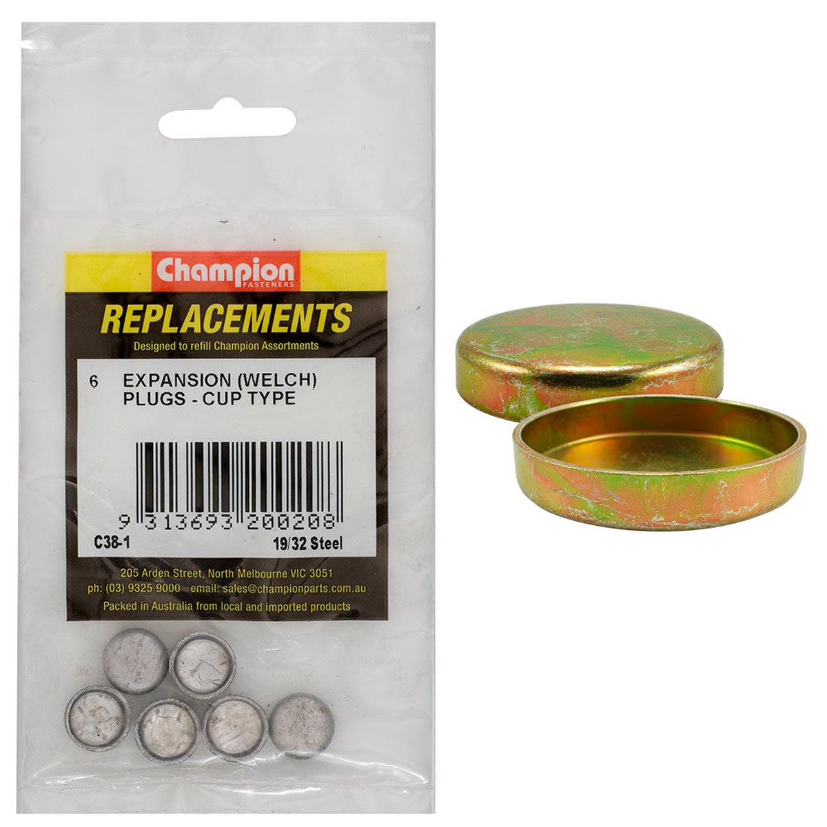 Champion 44mm Steel Cup Welsh Plug – 10pk