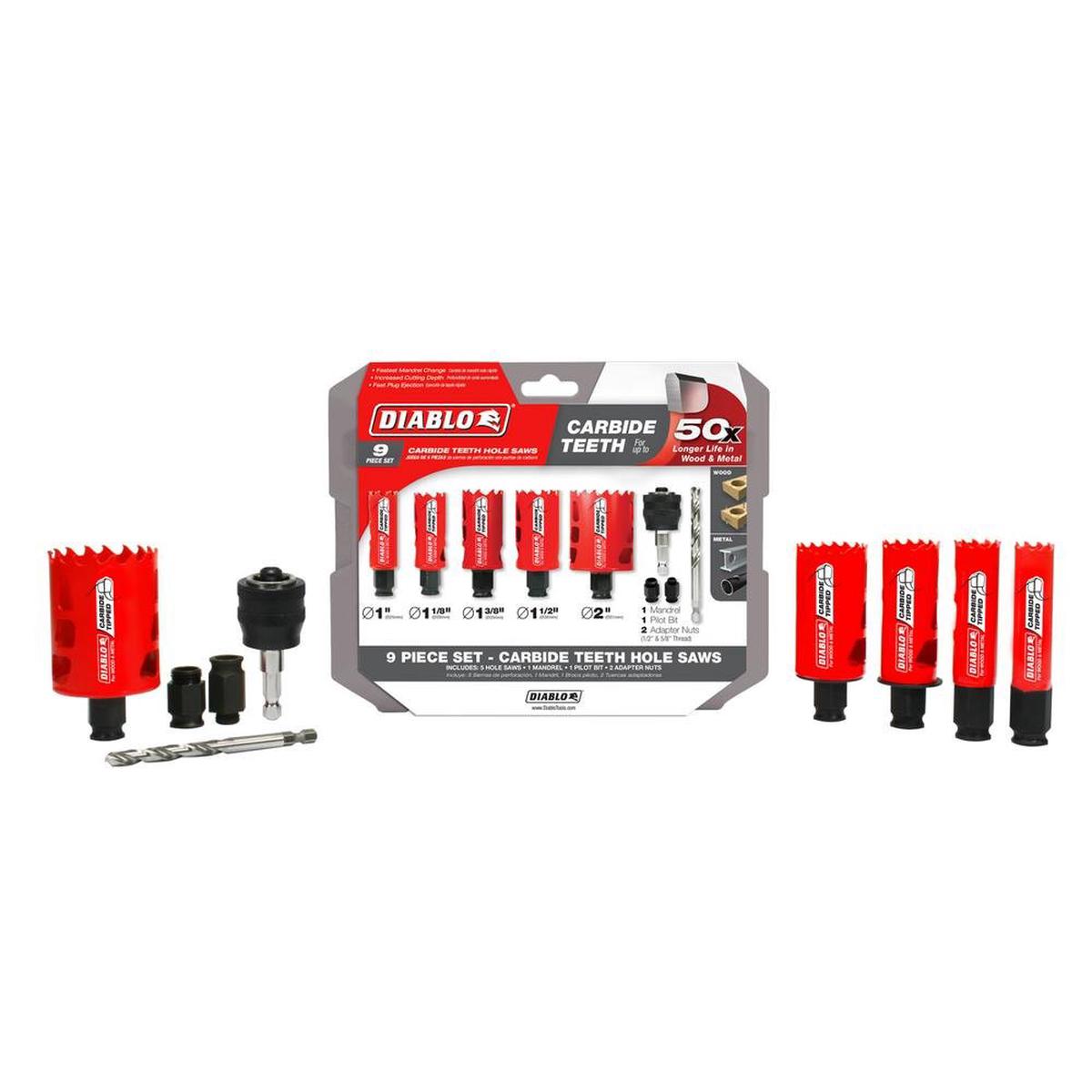 DIABLO DHS09SGPCT – 9PC CARBIDE HOLE SAW KIT