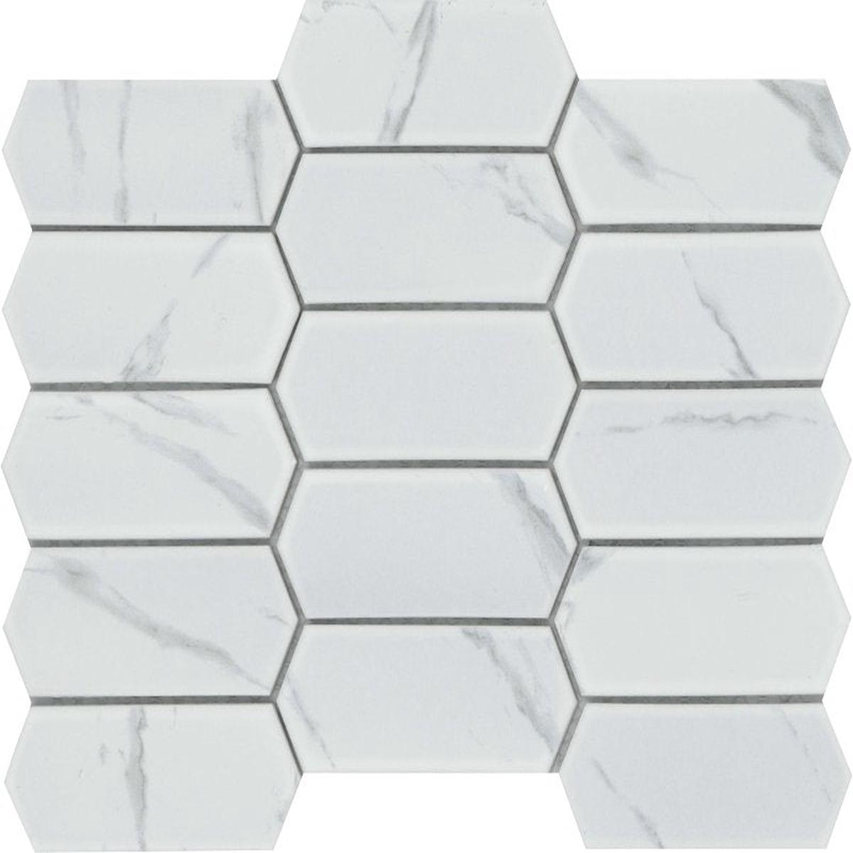 Emser Tile Elegan Series W95ELEGCA1013MTKM Porcelain Mosaic Tile, 14 in L Tile, 10 in W Tile, Pressed Edge, Calacata