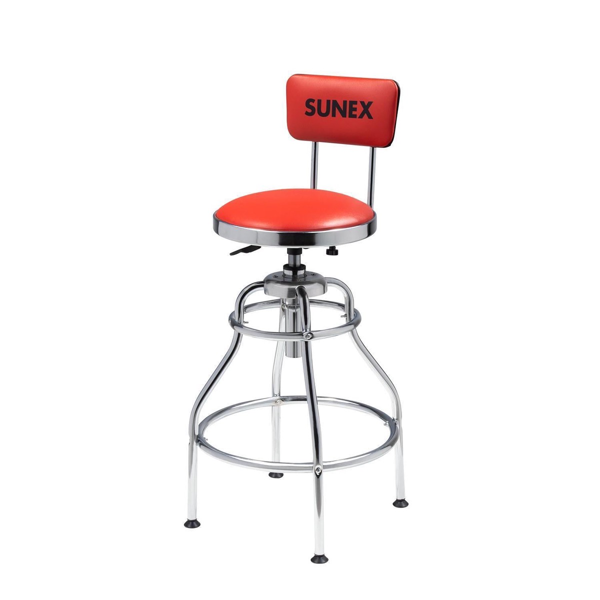 HYDRAULIC HEIGHT ADJUSTABLE SHOP STOOL WITH BACK (29″ – 34″ – RED/BLACK))