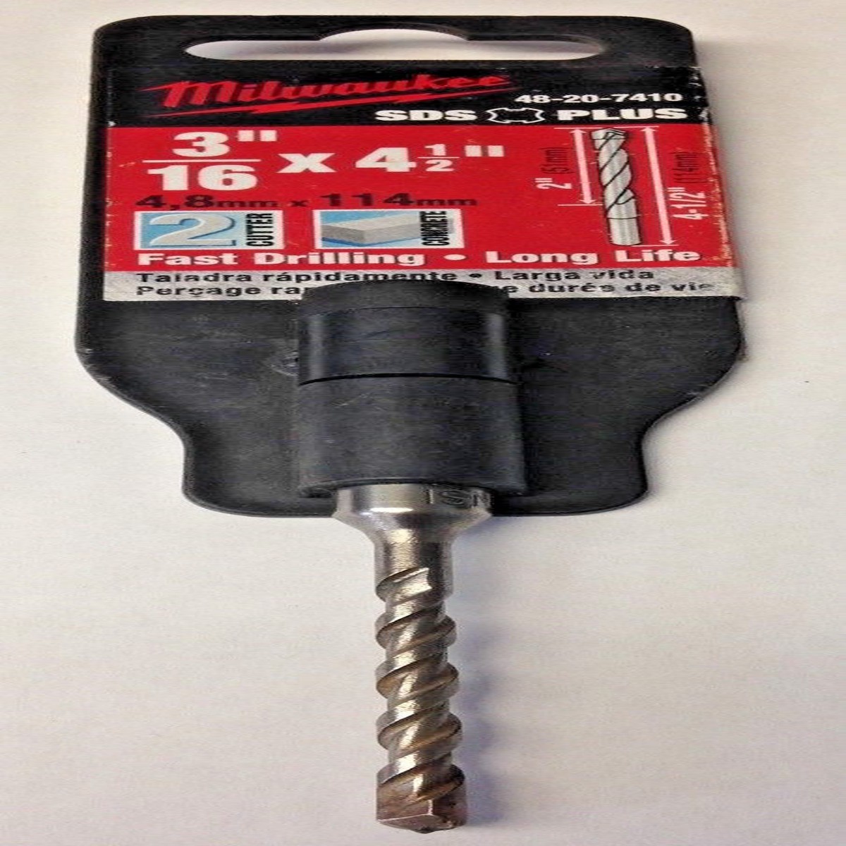 Milwaukee 48-20-7410 3/16″ X 2″ X 4″ 2 Cutter SDS Plus Carbide Hammer Drill Bit