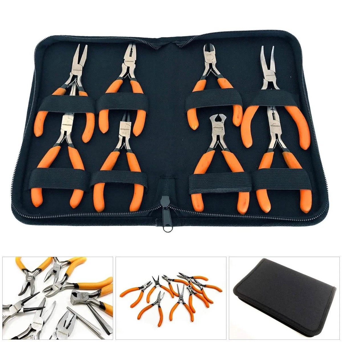 Mini Pliers Set Precision Crv + Case Jewellery Making Electronics Repair (8PCE)