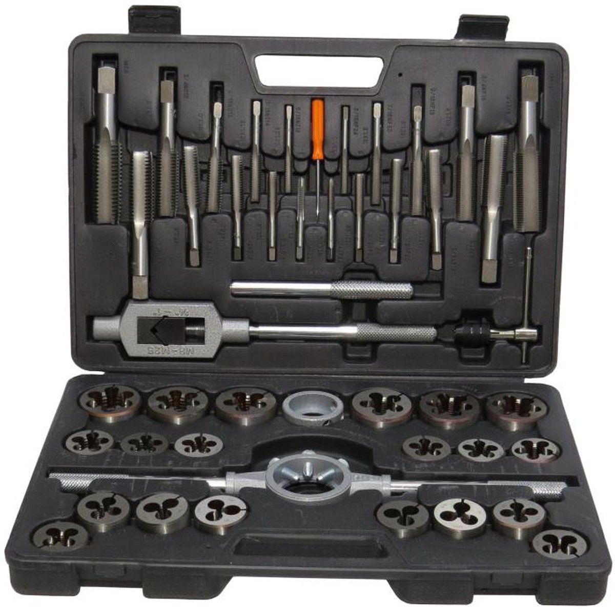 40 Piece 3.00mm – 12.00mm Carbon Steel Tap and Die Set with Hex Die