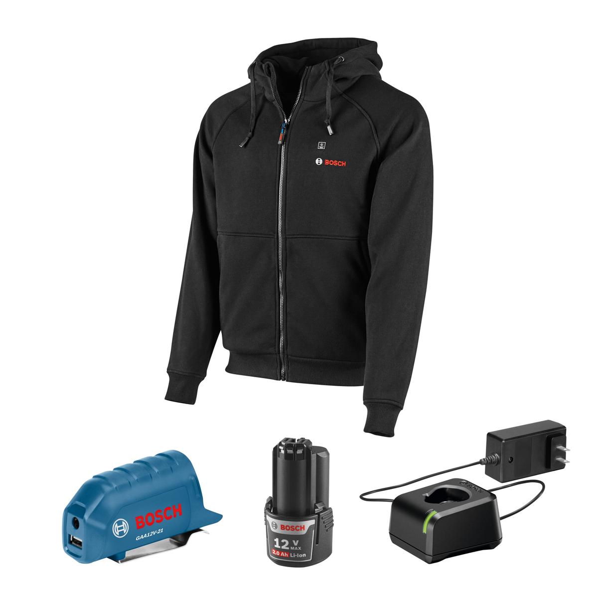 Bosch GHH12V-20XLN12 12V Max Heated Hoodie Kit w/ (1) 2 Ah Battery, Charger & Holster  Xl