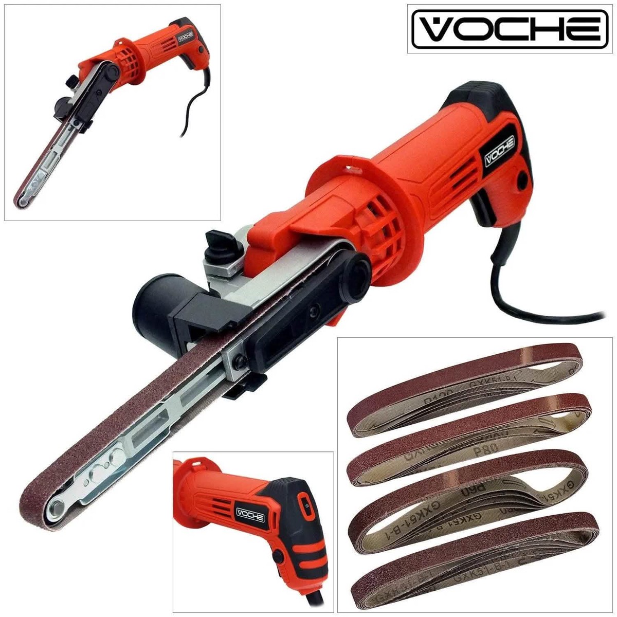 VOCHE 260W 13mm POWER BELT FINGER FILE SANDER & 23 ASSORTED GRIT SANDING BELTS