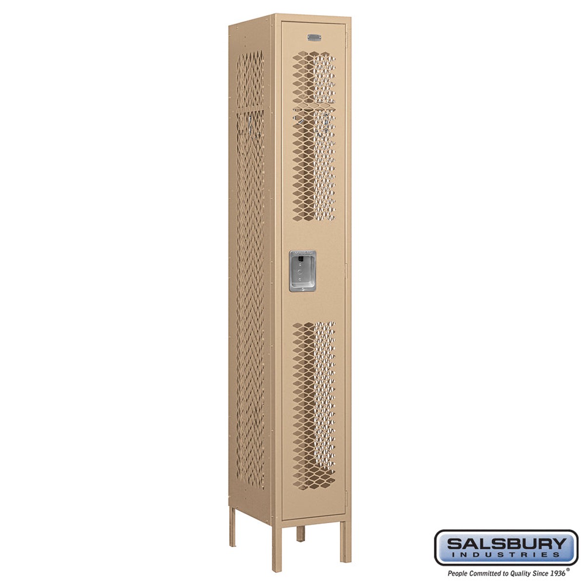 12″ Wide Single Tier Vented Metal Locker – 1 Wide – 6 Feet High – 15 Inches Deep – Tan – Assembled