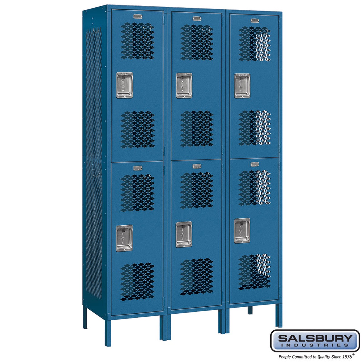 15″ Wide Double Tier Vented Metal Locker – 3 Wide – 6 Feet High – 18 Inches Deep – Blue – Assembled