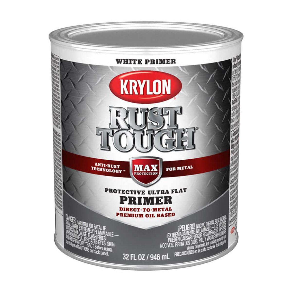 Krylon Rust Tough Primer, Ultra Flat, White, 1qt