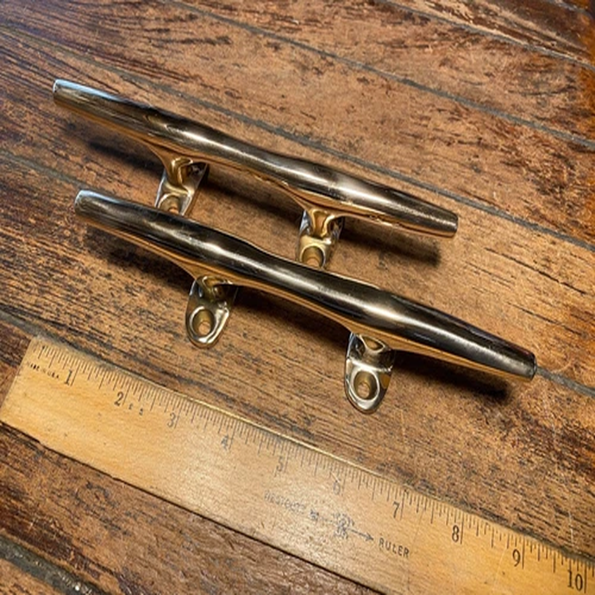 Pair Vintage Polished Bronze 8″ Herreshoff Style Cleats, Drawer/Door Handles