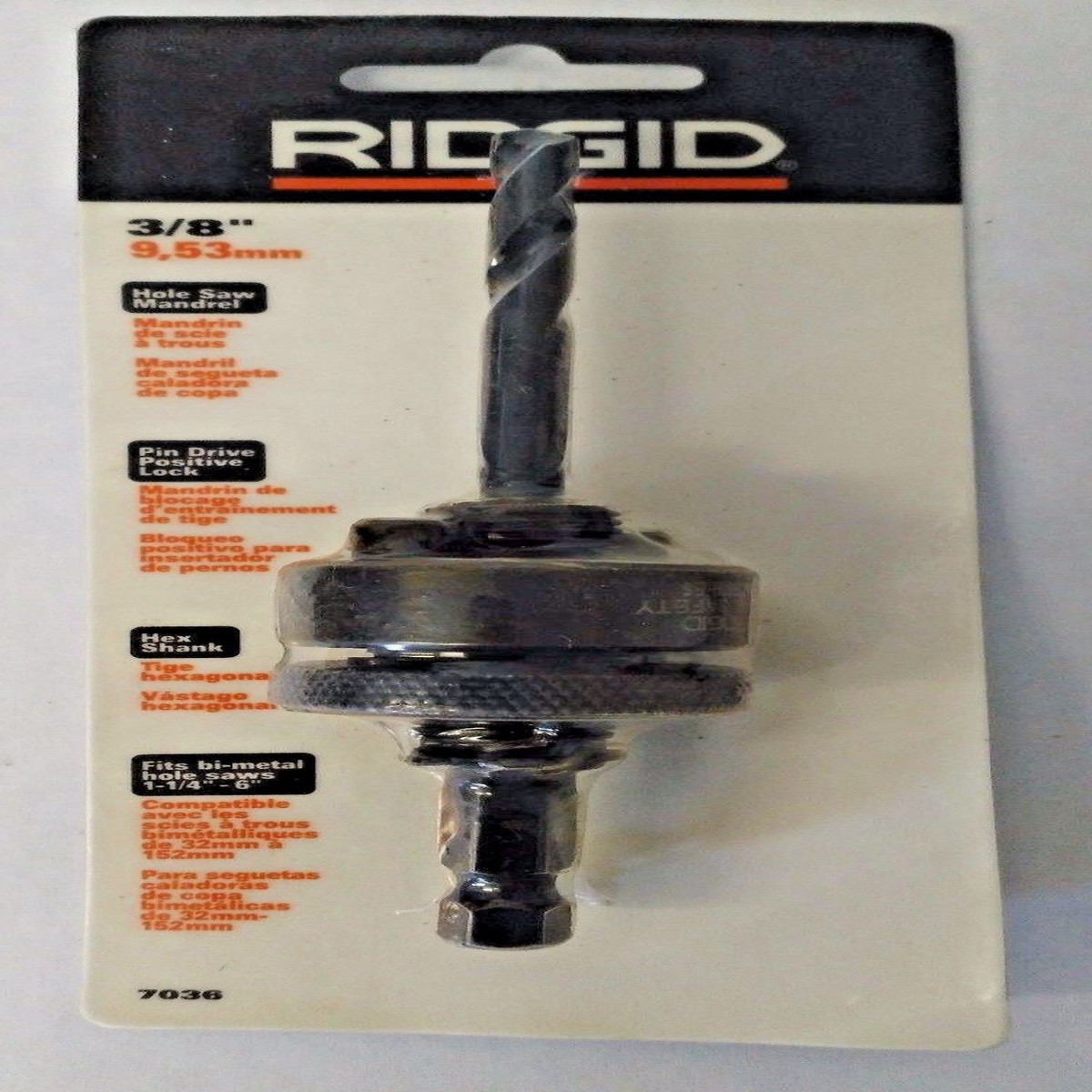 Ridgid 7036 3/8″ Hole Saw Mandrel Pin Drive Positive Lock Hex Shank