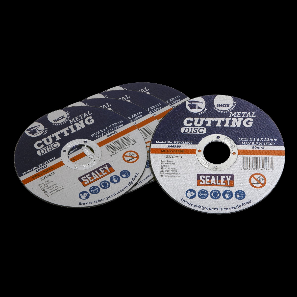 Sealey PTC/115CT5 115 x 1.6mm Cutting Disc 22mm Bore – Pack of 5