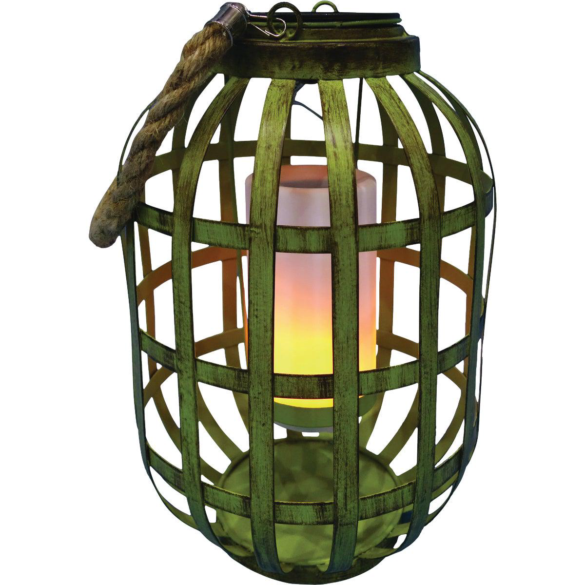 Alpine 7 In W x 18 In H x 7 In L Green Iron Flickering LED Solar Patio Lantern