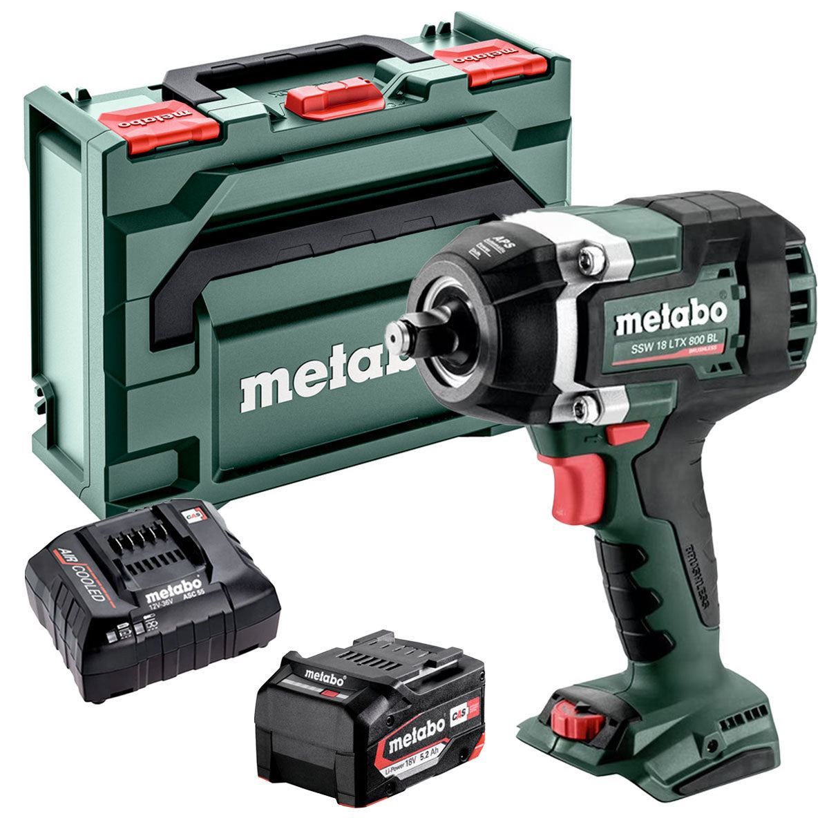 Metabo SSW 18 LTX 800 BL 18V Brushless 1/2″ Impact Wrench with 1 x 5.2Ah Battery Charger & Metabox