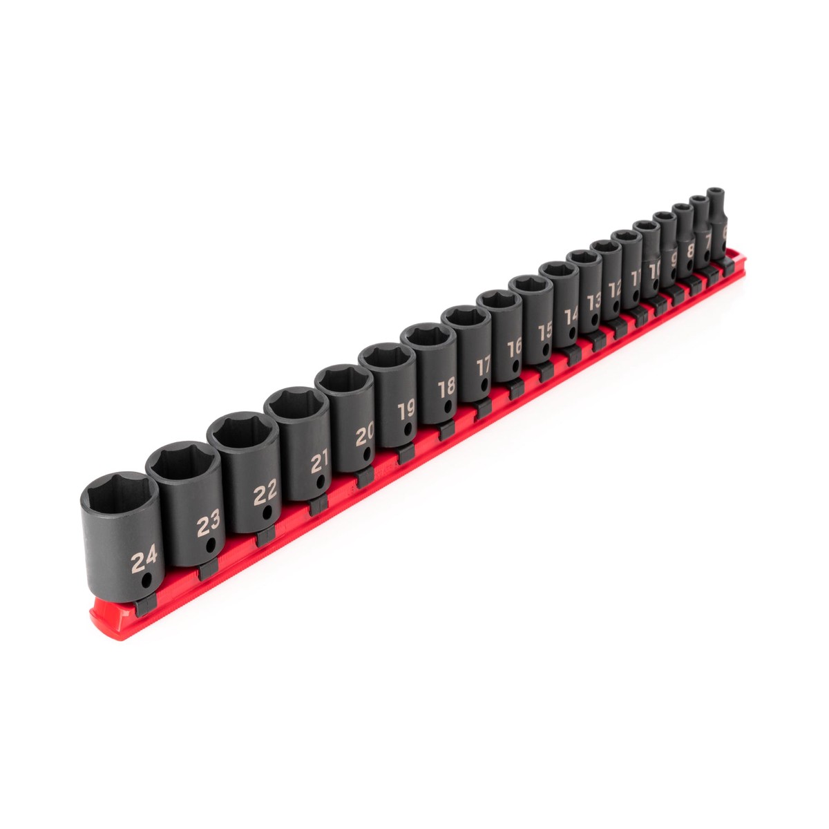 3/8 Inch Drive Shallow 6-Point Impact Socket Set with Rail, 19-Piece (6 – 24 mm)