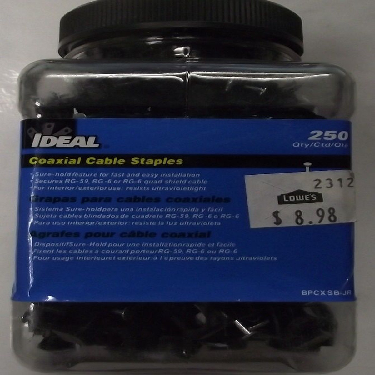 Ideal BPCXSB-JR Black Coaxial Cable Staples 1/4″ & Smaller Cable