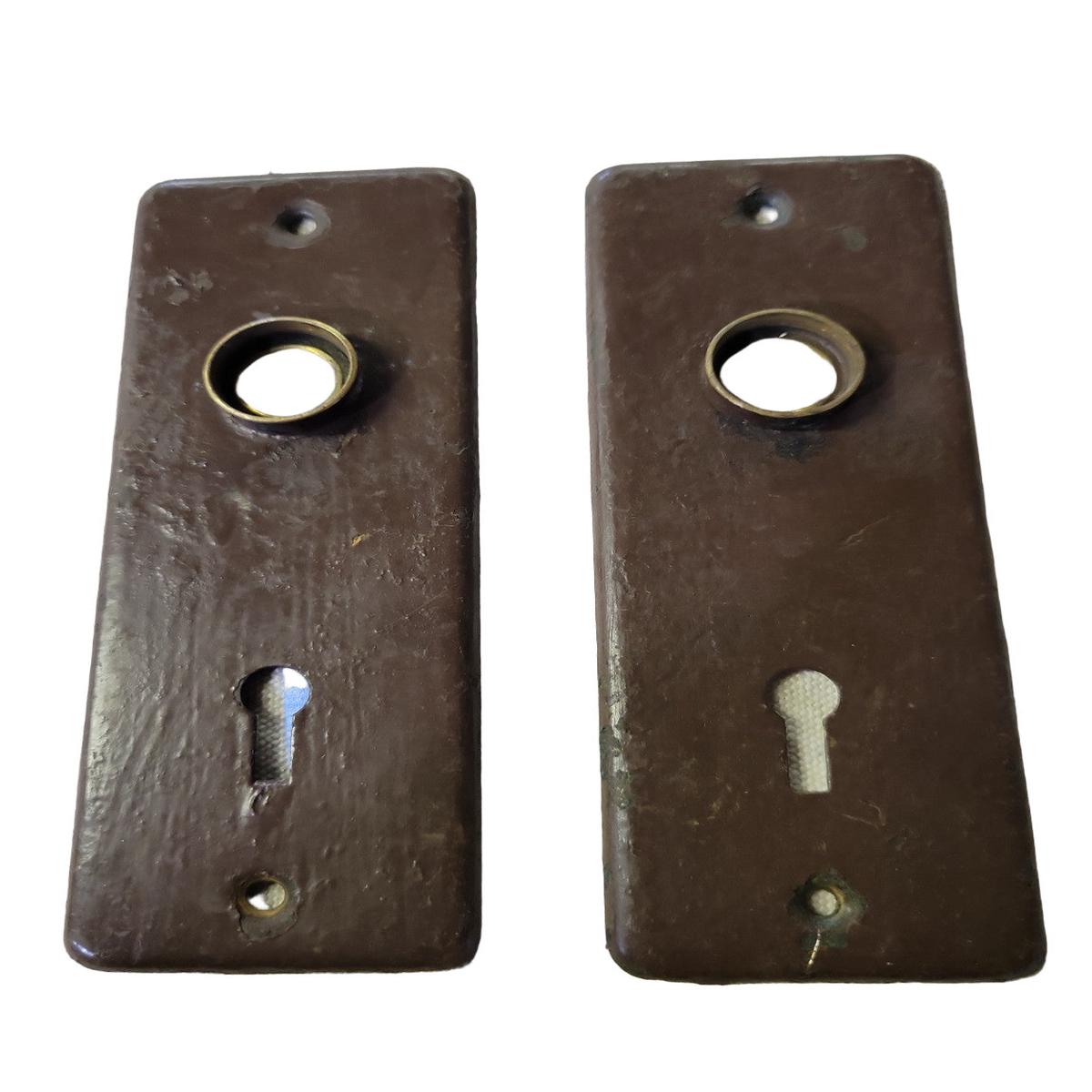 Pair of Vintage Steel Door Backplates  2″ W x 5 1/4″ H