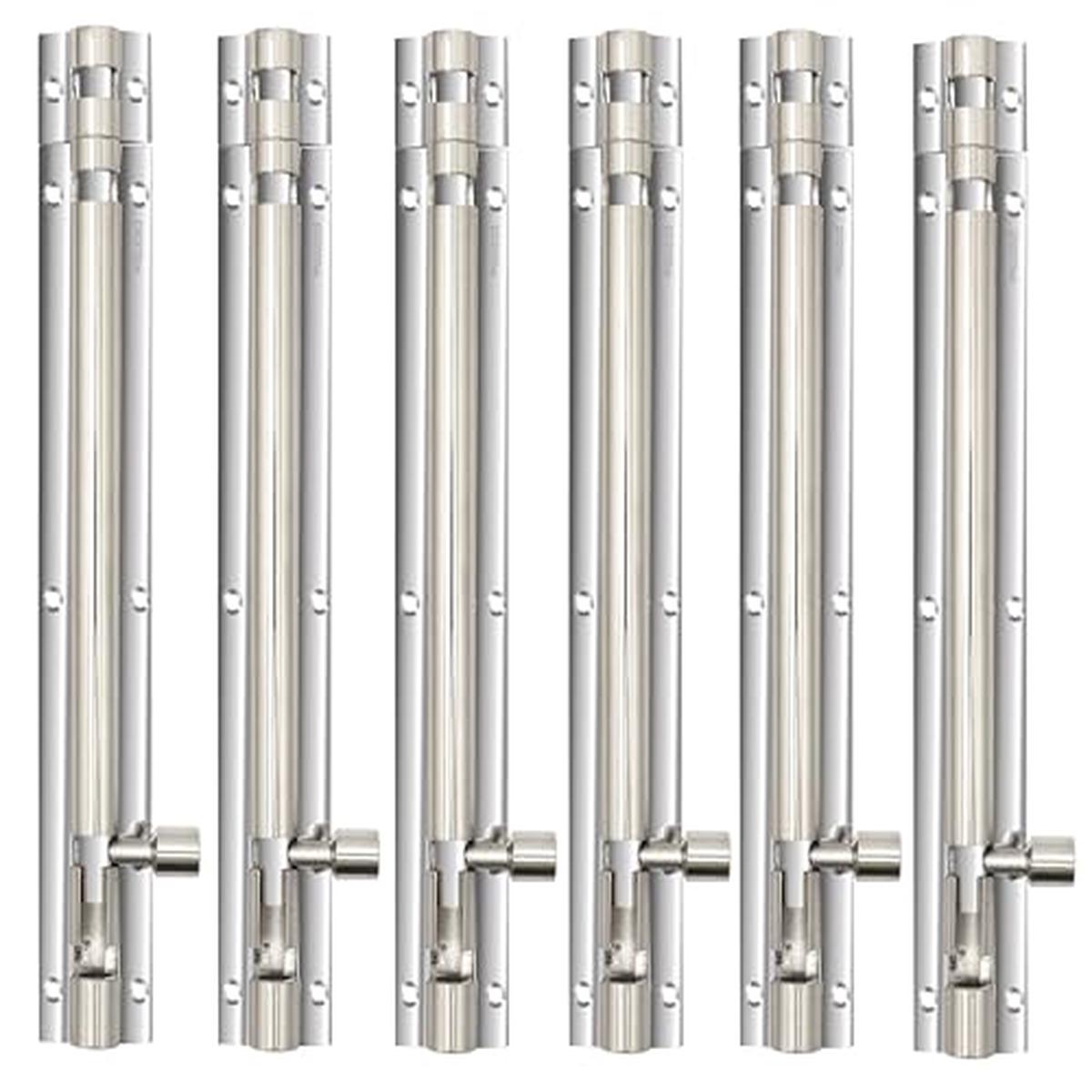 Plantex Heavy Duty 8-inch Joint-Less Tower Bolt for Wooden and PVC Doors for Home Main Door/Bathroom/Windows/Wardrobe – Pack of 6 (703, Silver – Chrome)