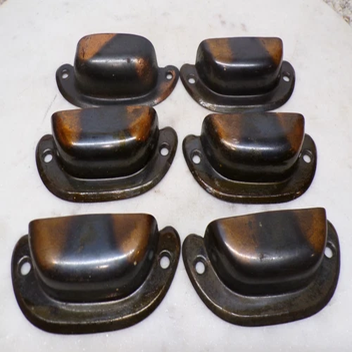 Six-Original Vintage Metal Cup Drawer Pulls Hardware Furniture Kitchen Cupboards