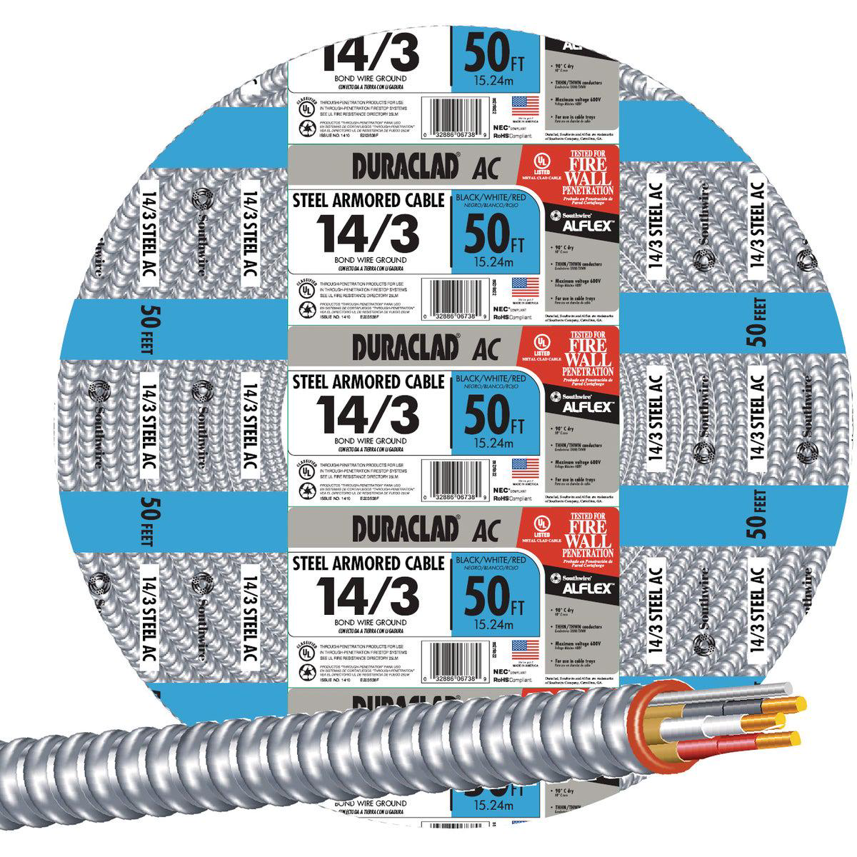 Southwire 50 Ft 143 AC Armored Cable Electrical Wire