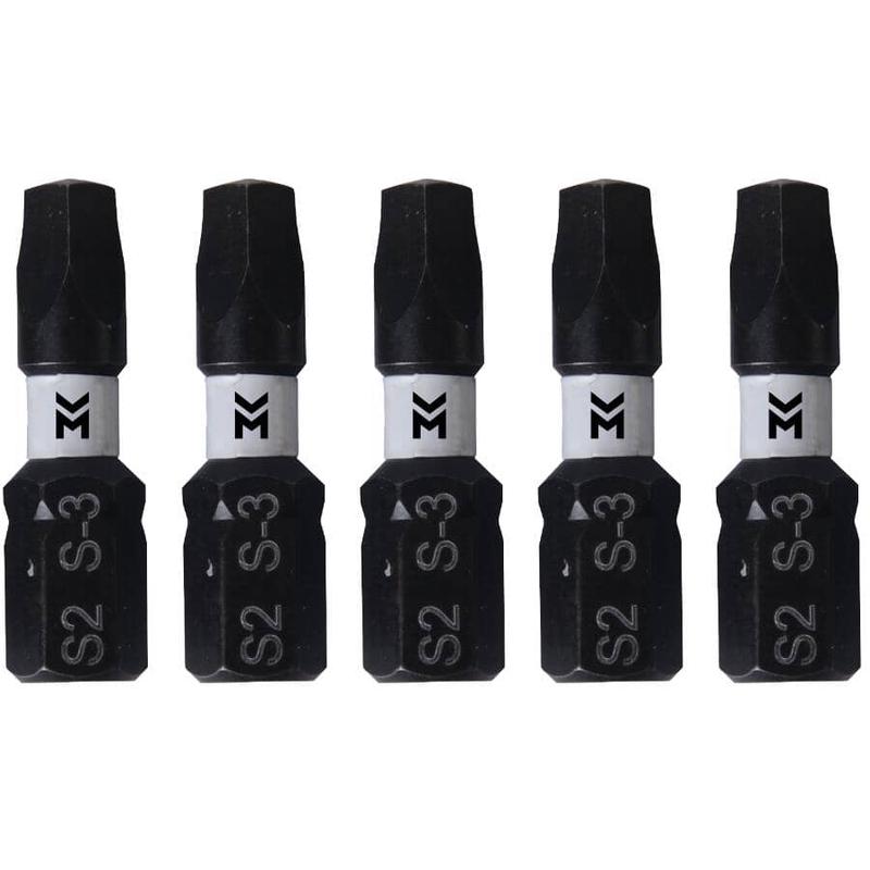 1″ #3 Square Power Bits – 5 Pack