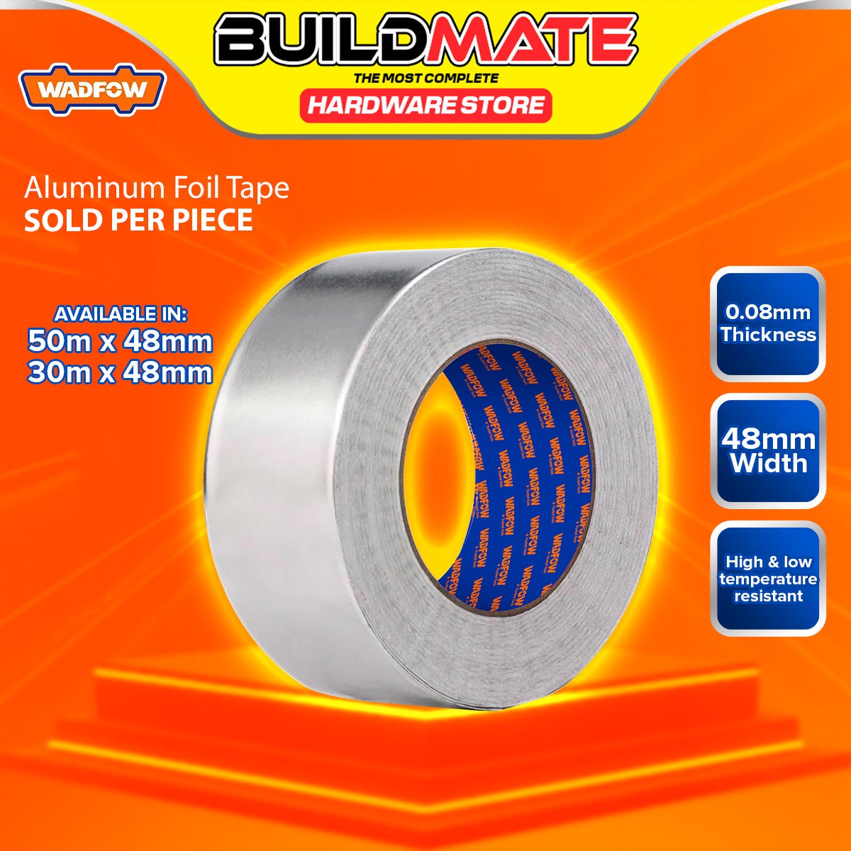 BUILDMATE Wadfow Aluminum Foil Tape HVAC System 48mm Adhesive Heat Resistant Metallic Sealing Duct Thermal Insulation Silver Tape – WHT