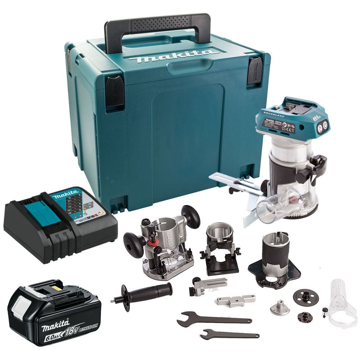 Makita DRT50ZJX3 18V LXT Brushless 1/4″ Router Trimmer Body with 1 x 6.0Ah Battery Charger & Case