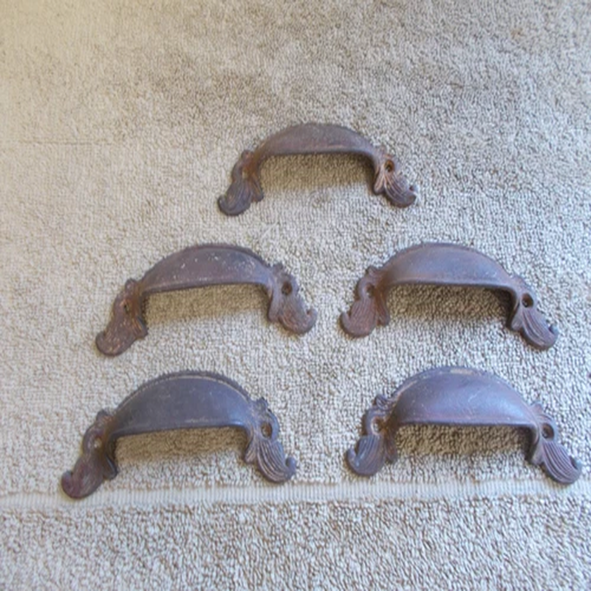 VTG IRON BIN DRAWER PULLS ANTIQUE HARDWARE SALVAGE CABINET ORNATE LOT – 5
