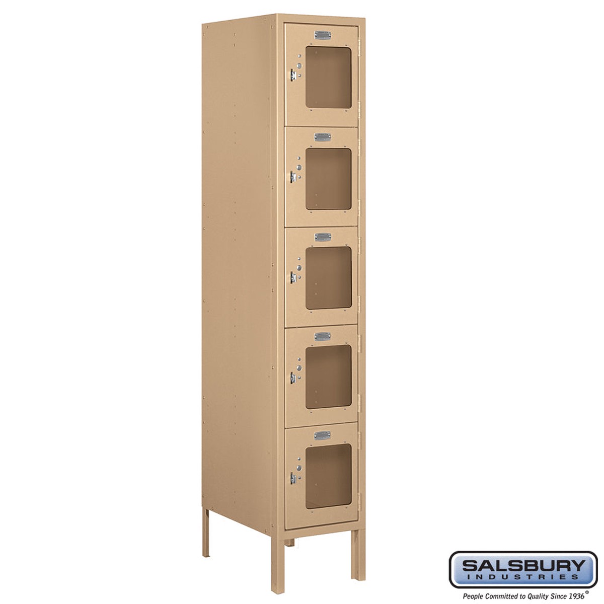 12″ Wide Five Tier Box Style See-Through Metal Locker – 1 Wide – 5 Feet High – 18 Inches Deep – Tan – Unassembled