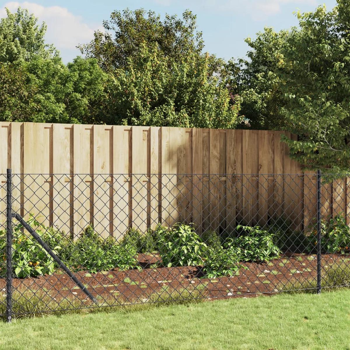 Berkfield Chain Link Fence with Spike Anchors Anthracite 0.8×10 m