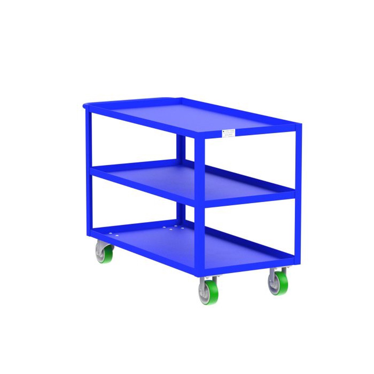 Valley Craft 3-Shelf Utility Cart – 48″L x 24″W x 36″H, 2000 lb. Capacity, (4) Non-Marking Poly Casters, Blue