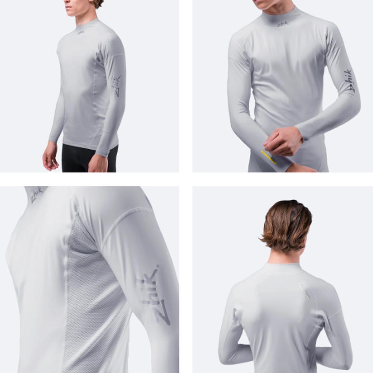 ZHIK Mens Eco Spandex UPF50+ Long Sleeve Rash Guard - PLATINUM | XS