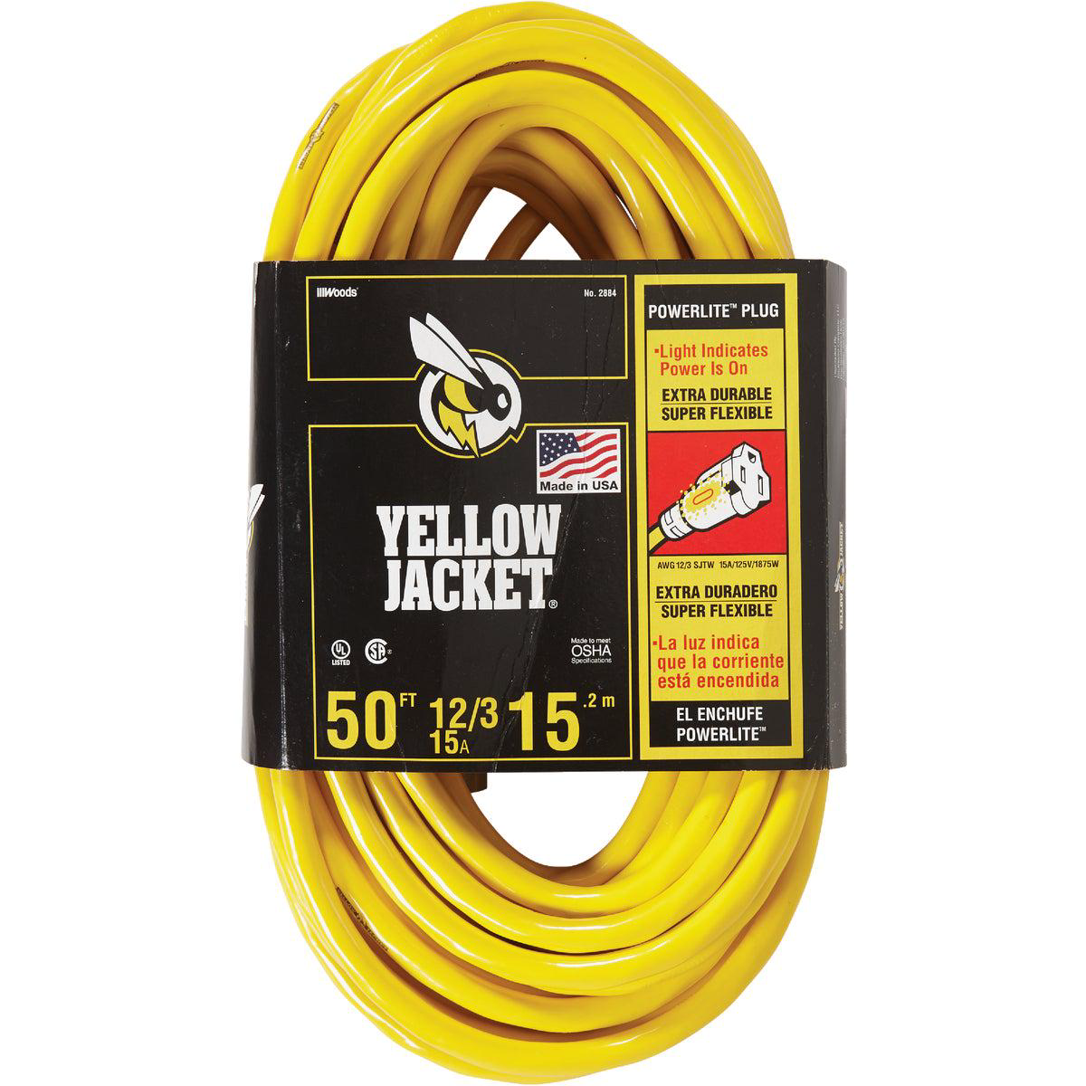 Yellow Jacket 50 Ft 123 Heavy-Duty Extension Cord wLighted End
