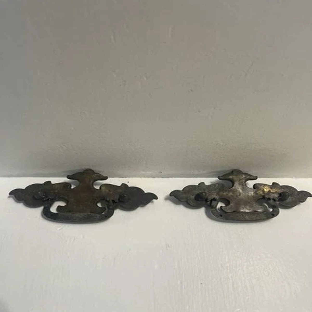 - (2) Brass Colored Vintage Drawer Pulls Salvage Hardware Furniture