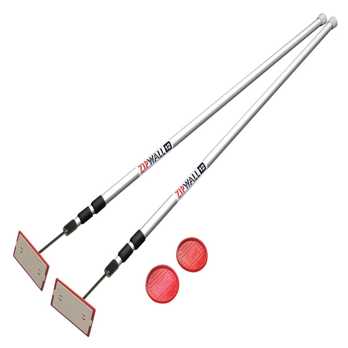 Zipwall SLP2 Dust Barrier Pole, Spring-Loaded, 12 ft L, Aluminum, 2/PK