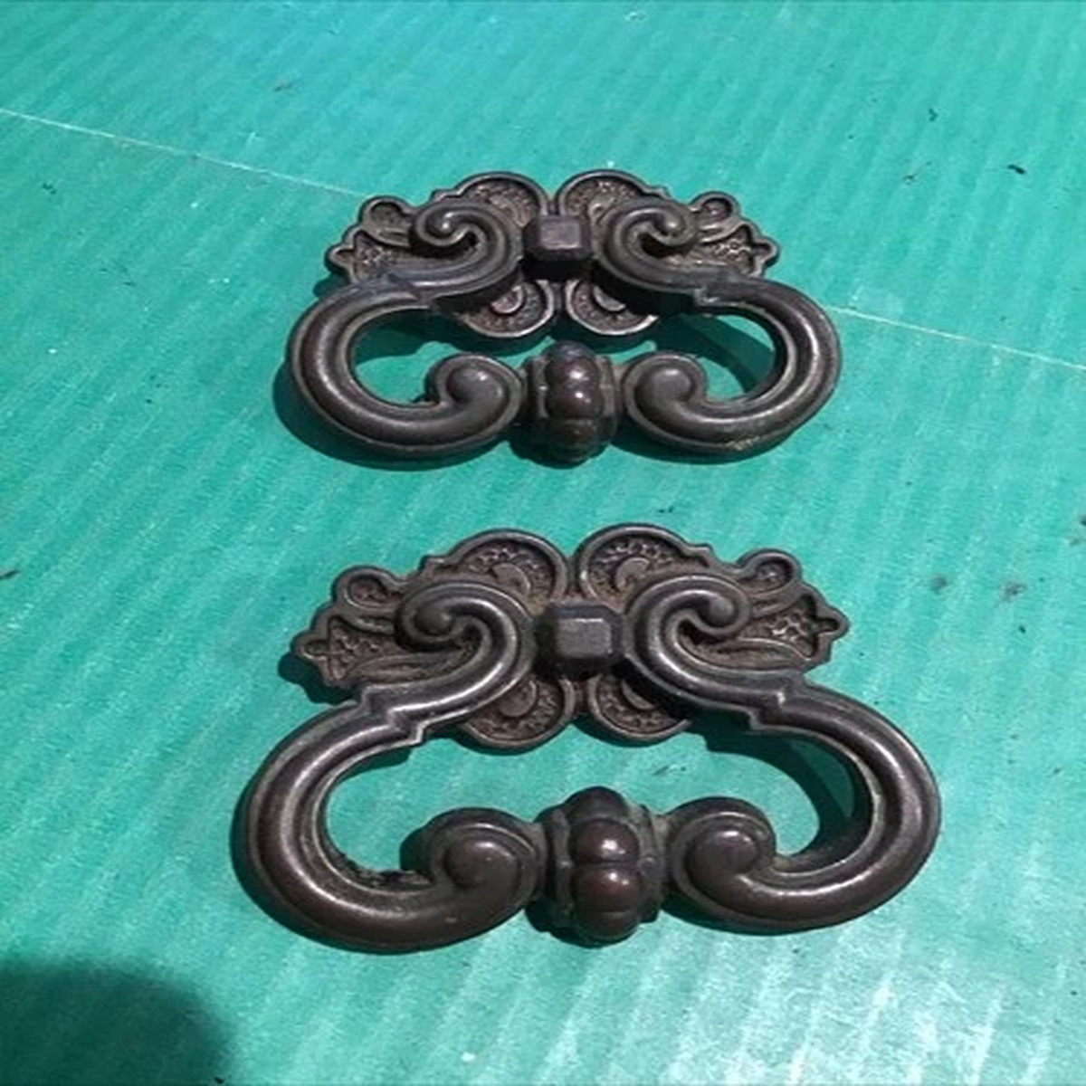 (2) Vintage Fixed Bail Bronze Cabinet Pull Handles French Provincial 2" COC