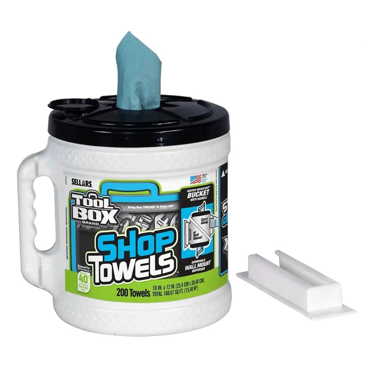 200 Count Blue Shop Towels In A Durable Bucket With Easy Access Dispenser For Tough Garage And Shop Cleanup Grab And Go Ready 10 By 12 Inch Absorbent Rags Bu...