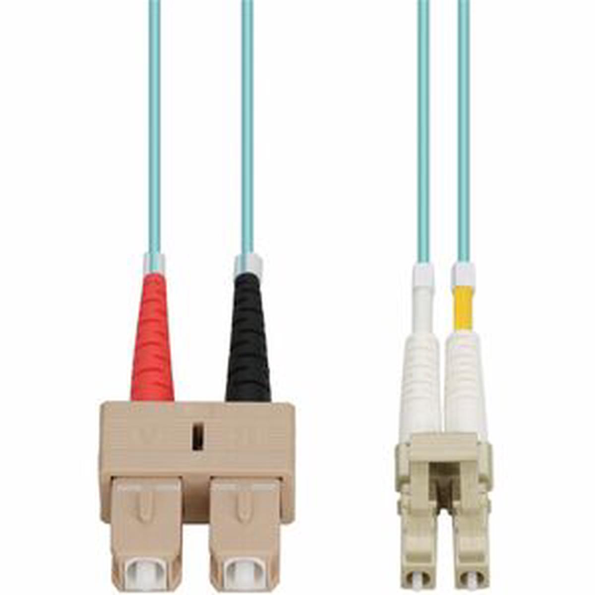 AddOn 100m SC to LC Aqua OM4 Duplex OFNP (Plenum-Rated) Fiber Patch Cable
