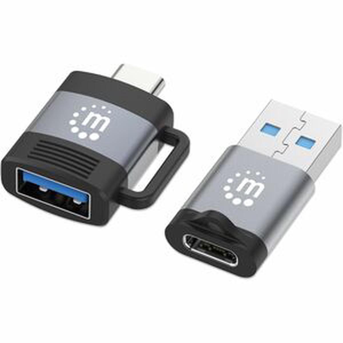 2-Piece Set: USB-C to USB-A and USB-A to USB-C Adapters, Male/Female conversions, 5 Gbps (USB 3.2 Gen1 aka USB 3.0), SuperSpeed USB, Black/Silver, Lifetime Warranty