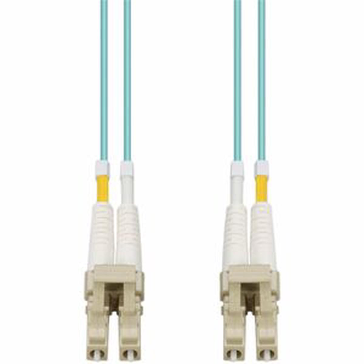 AddOn 10m LC to LC Aqua OM4 Duplex OFNR (Riser-Rated) Fiber Patch Cable