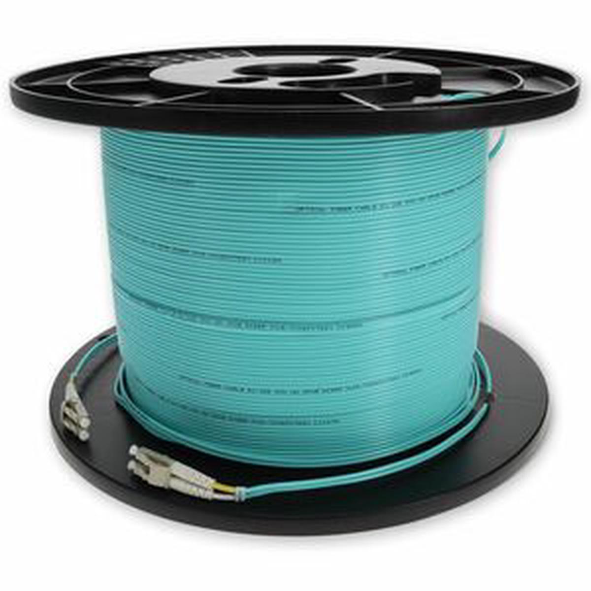 AddOn 140m LC to LC Aqua OM4 Duplex OFNR (Riser-Rated) Fiber Patch Cable